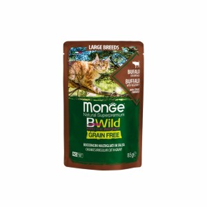پوچ گربه مونژه مدل بی‌وایلد با طعم گوشت بوفالو Monge Bwild Chunkies Cat Pouch Buffalo وزن 85 گرم
