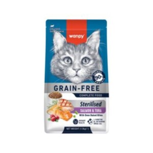 غذای خشک گربه عقیم شده ونپی با طعم ماهی تن و سالمون Wanpy Grain Free Sterilised وزن 8 کیلوگرم