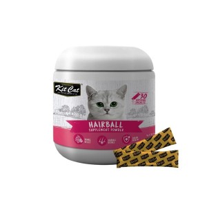 پودر مکمل گربه کیت کت برای سلامت روده و دفع گلوله مویی KitCat Hairball Powder بسته 30 عددی