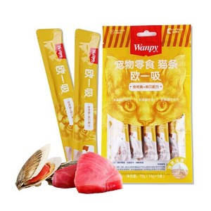 بستنی گربه ونپی با طعم ماهی تن و صدف سفارش چین Wanpy Creamy Treat بسته 5 عددی