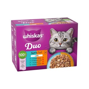 پوچ گربه ویسکاس با طعم میکس WHISKAS DUO Surf & Turf in Jelly بسته 12 عددی