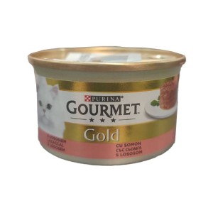 کنسرو غذای گربه گورمت کیکی با طعم ماهی سالمون Gourmet Gold Salmon Savoury Cake وزن 85 گرم