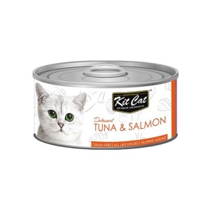 کنسرو غذای گربه کیت کت با طعم ماهی تن و سالمون KitCat Tuna & Salmon وزن 80 گرم