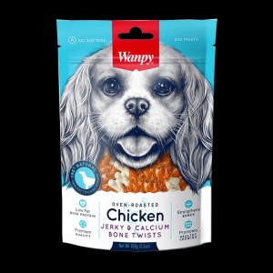 تشویقی سگ ونپی با طعم مرغ Wanpy Chicken Jerky & Calcium Bone Twists وزن 100 گرم