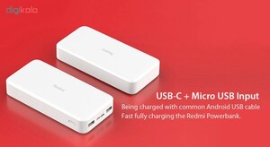 شارژر همراه شیائومی مدل Redmi ظرفیت 20000 میلی آمپرساعت به همراه کابل تبدیل microUSB