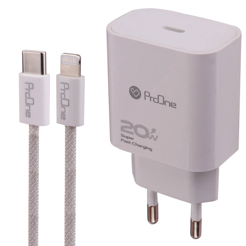 شارژر دیواری فست شارژ پرووان مدل PWC540 3A PD 20W به همراه کابل لایتنینگ