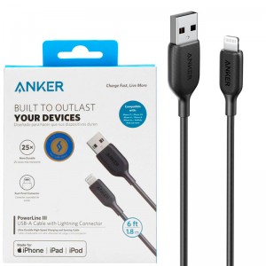 کابل تبدیل USB به لایتنینگ انکر مدل PowerLine III A8813 2.4A طول 1.8 متر