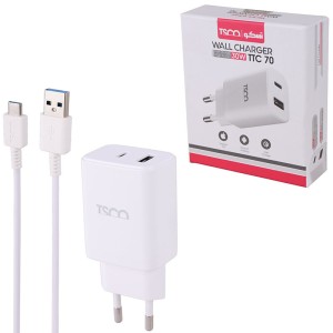 شارژر دیواری 30 وات تسکو مدل  TTC 70 QC3.0 PD 3A + کابل تایپ سی