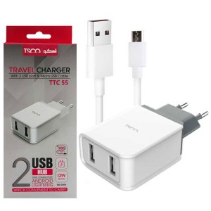 شارژر دیواری تسکو مدل TTC 55 به همراه کابل تبدیل microUSB