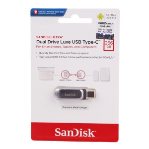 فلش مموری سن دیسک مدل Dual Drive Luxe OTG Type-C USB3.1 ظرفیت 256 گیگابایت