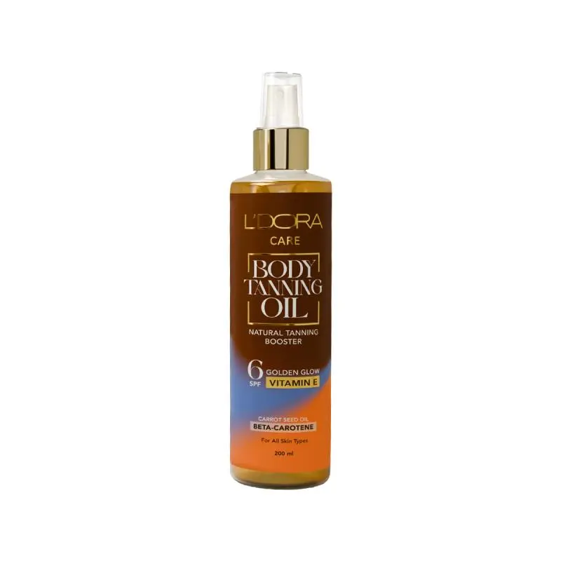 روغن برنزه کننده بدن حاوی بتاکاروتن و روغن هویج برند الدورا 6 SPF ا BODY TANNING OIL WITH BETA-CAROTEN & CARROT OIL SPF 6