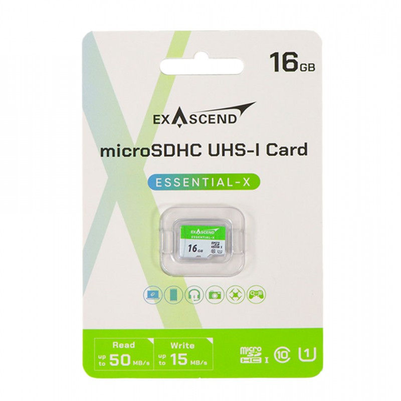 کارت حافظه MicroSDHC اگزاسند مدل ExAscend Essential-X UHS-I U1 50mb/s V10 ظرفیت 16 گیگابایت