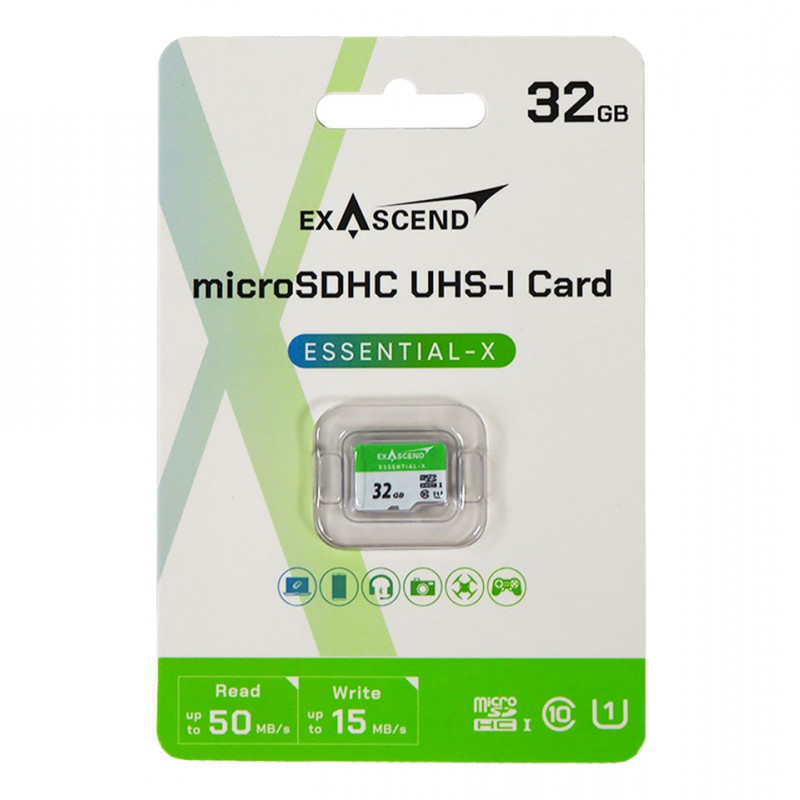کارت حافظه MicroSDHC اگزاسند مدل ExAscend Essential-X UHS-I U1 50mb/s V10 ظرفیت 32 گیگابایت