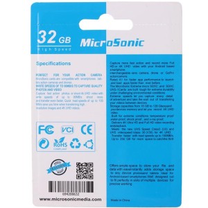 MicroSonic-533X U1 C10 100MB/s 32GB Micro SD Memory Card