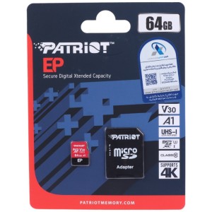 PATRIOT EP A1-V30 U3 C10 90MB/S 64GB MICROSD MEMORY CARD WHTH ADAPTER