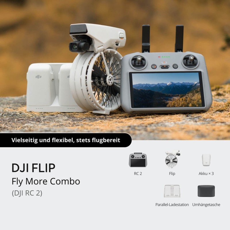 DJI Flip Fly More Combo با ریموت DJI RC 2 — پهپاد جمع‌وجور با محافظ ملخ و دوربین 48MP