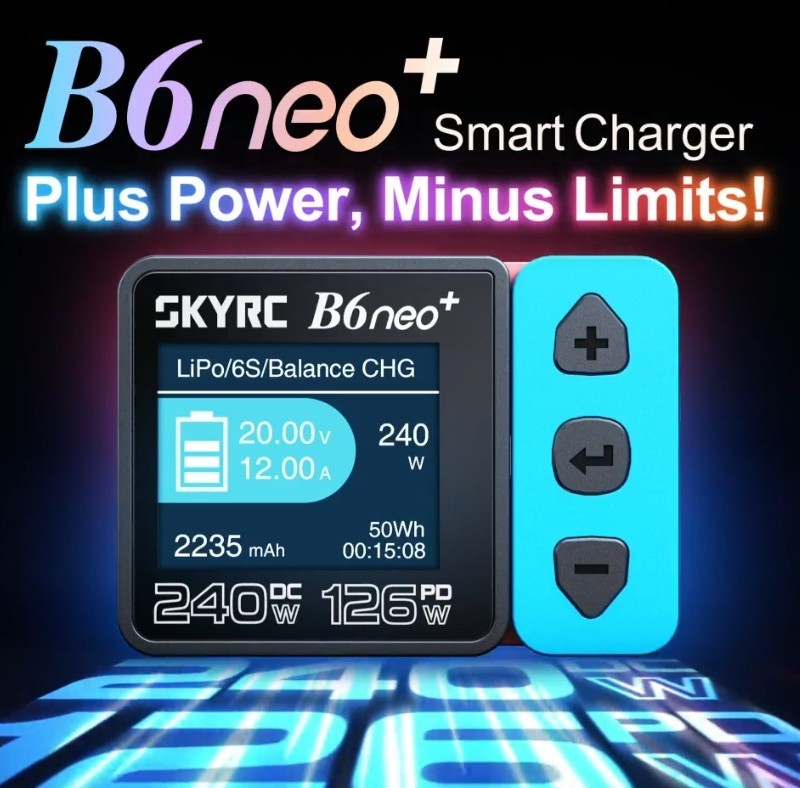شارژر هوشمند SKYRC B6 Neo با توان 240 وات و جریان 10 آمپر - توان و ورودیهای انعطافپذیر