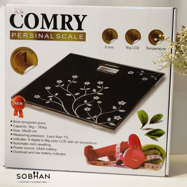 ترازو وزن کشی شیشه ضخیم 8میل دماسنج دار دیجیتال