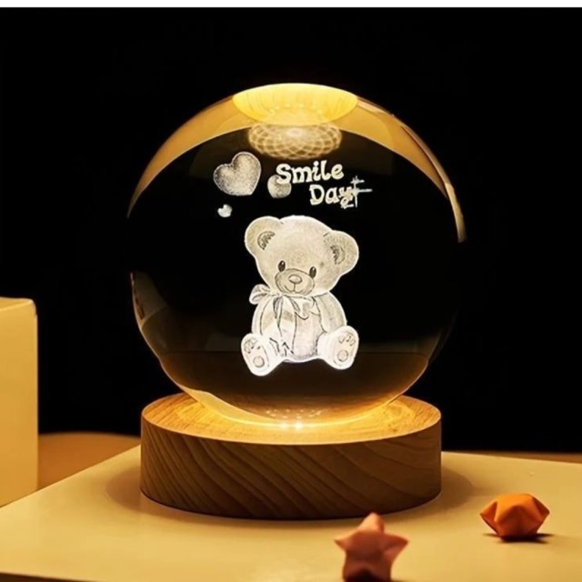 چراغ خواب مدل گوی شیشه ای 3D طرح خرس