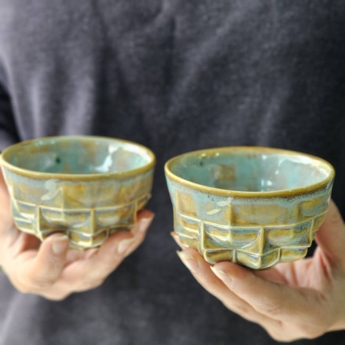 فنجان سرامیکی مدل ایاغ 150 میلی لیتر فیروزه ای ( 1 جفت )