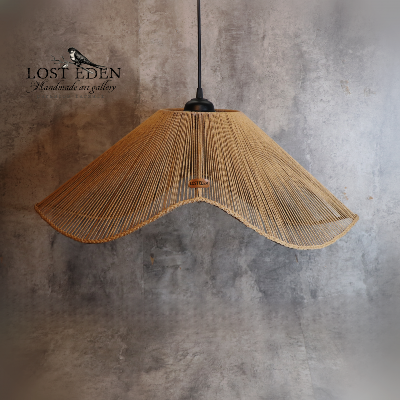 لوستر رافیا دفرمه طرح موج کاراملی با لبه بافت