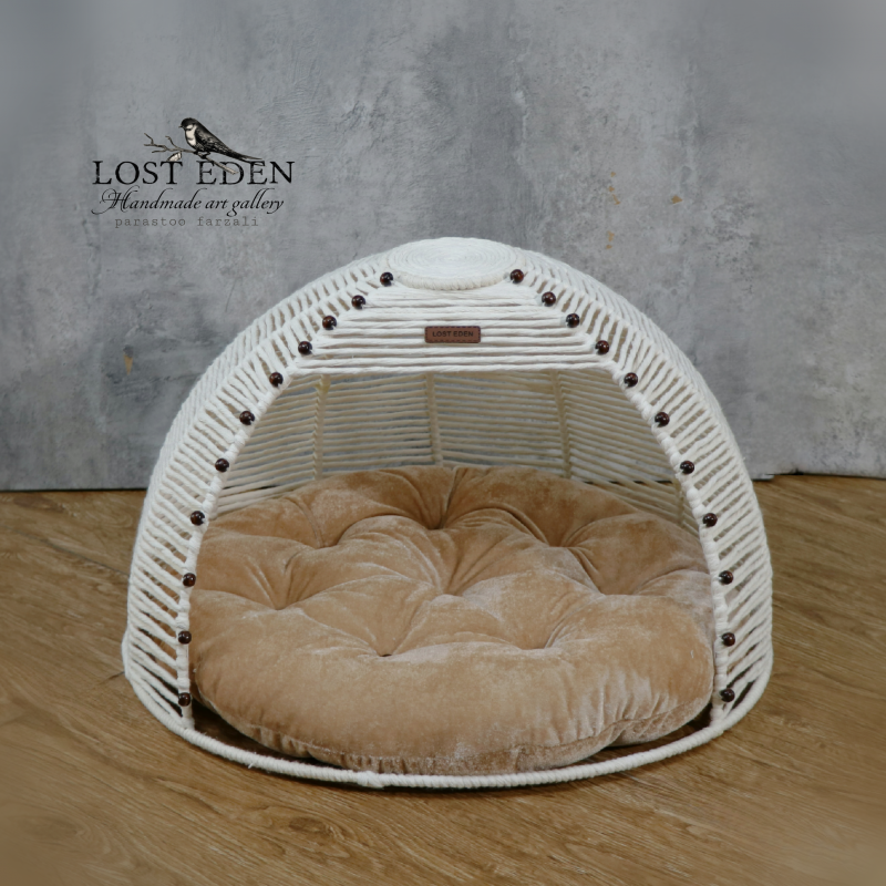 جای خواب سگ و گربه مکرومه بافی سایز ۵۰ استخوانی کد ۲۰۴