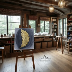 تابلو نقاشی ورق طلا اکریلیک طرح پر سبک مدرن سایز ۲۰ در۳۰