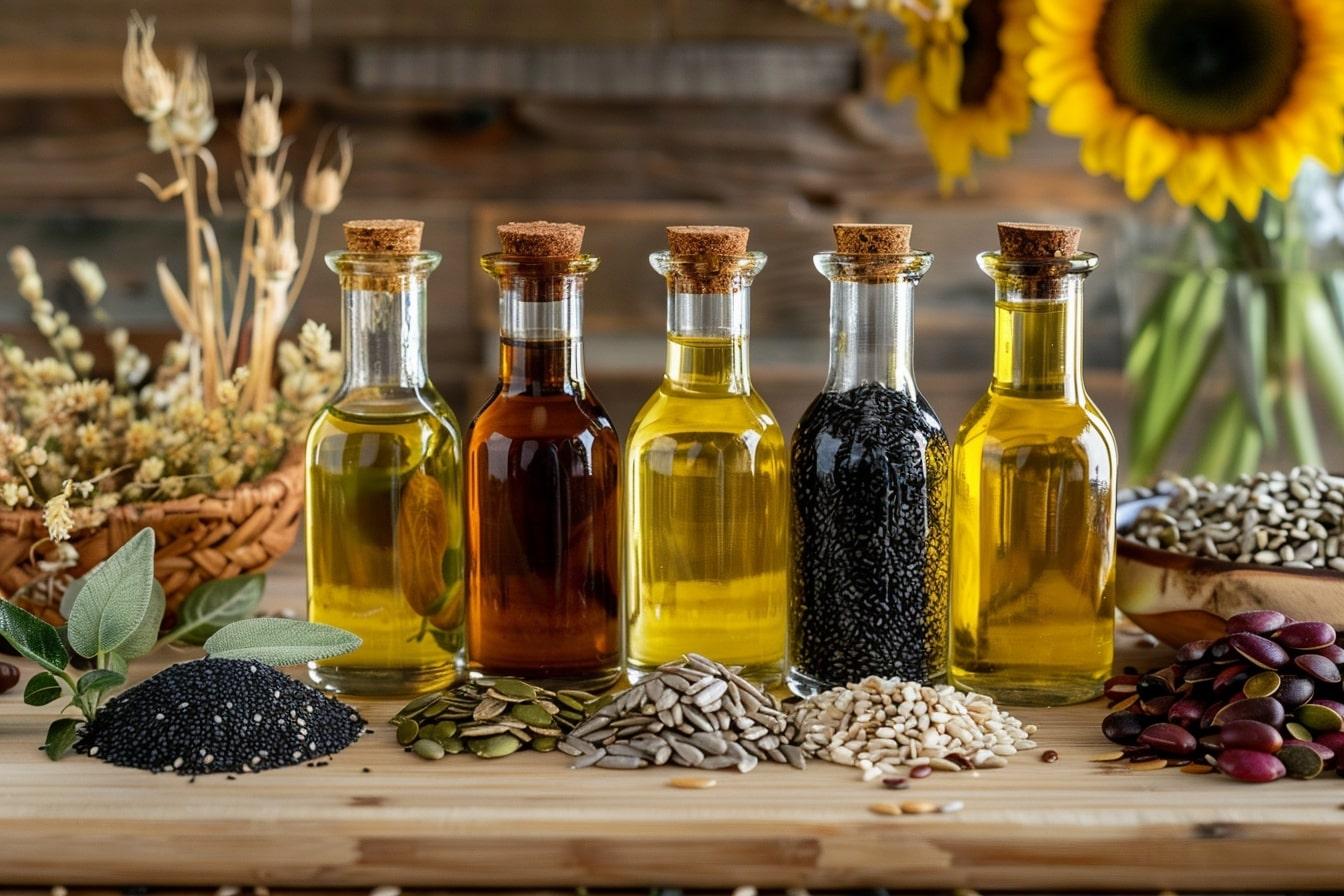 انواع روغنهای خوراکی گیاهی شامل روغن کنجد، زیتون و آفتابگردان