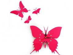 ساعت دیواری پروانه نگینی صورتی