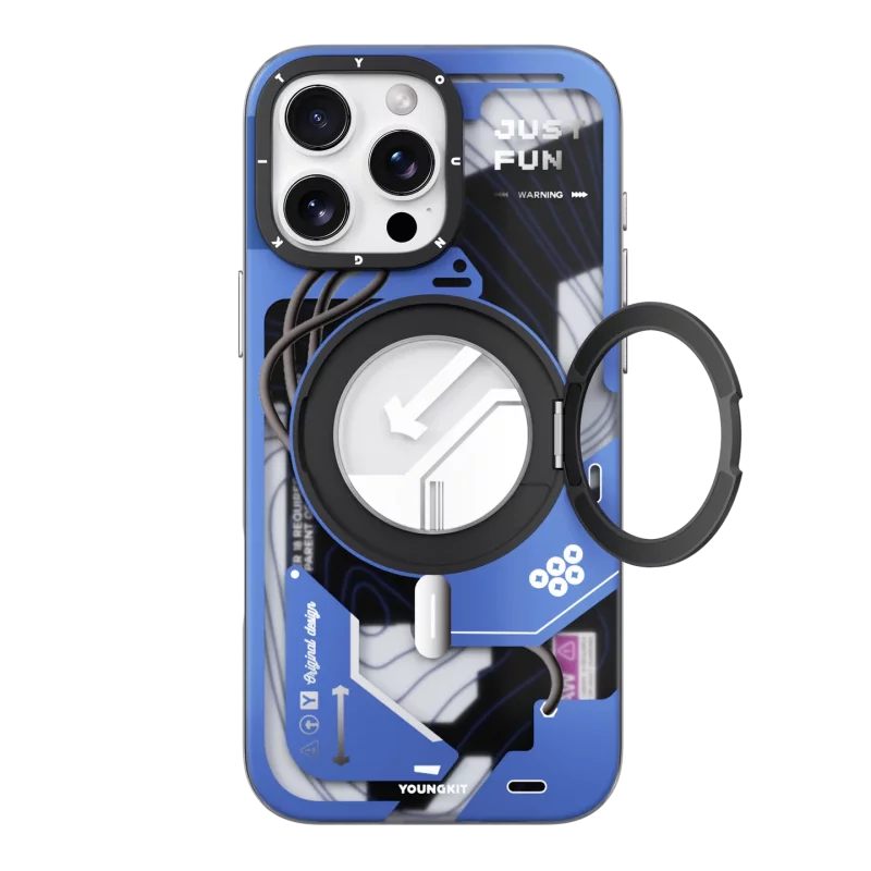 قاب یانگ کیت Youngkit Cyberpunk 360° Spin Magnetic Stand Case Blue برای آیفون 16 پرو مکس