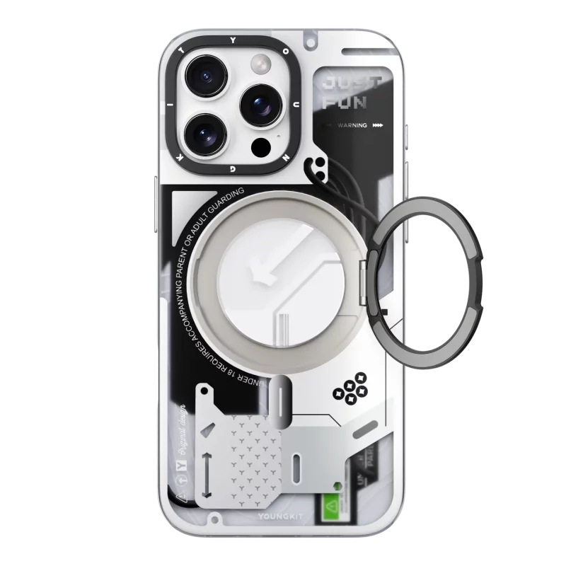 قاب یانگ کیت Youngkit Cyberpunk 360° Spin Magnetic Stand Case White برای آیفون 16 پرو مکس