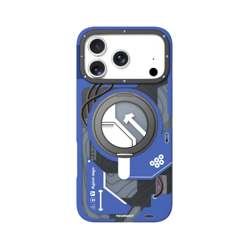 قاب یانگ کیت Youngkit Cyberpunk 360° Spin Magnetic Stand Case Blue برای آیفون 17 پرو مکس