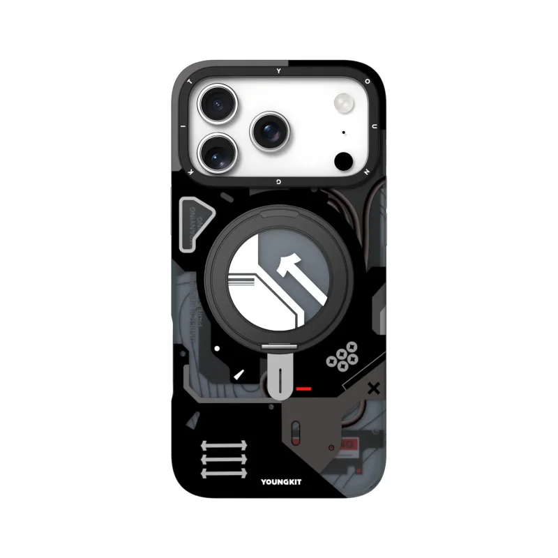 قاب یانگ کیت Youngkit Cyberpunk 360° Spin Magnetic Stand Case Black برای آیفون 17 پرو