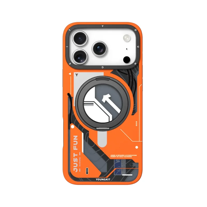 قاب یانگ کیت Youngkit Cyberpunk 360° Spin Magnetic Stand Case Orange برای آیفون 17 پرو