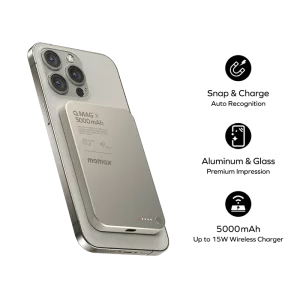 پاوربانک مگسیف مومکس مدل Momax Q.Mag X Magnetic Wireless Power Bank ظرفیت 5000 میلی آمپر توان 20 وات