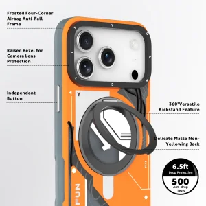 قاب یانگ کیت Youngkit Cyberpunk 360° Spin Magnetic Stand Case Orange برای آیفون 17 پرو مکس
