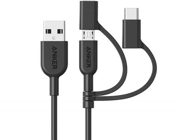 کابل تبدیل USB به Lightning/Type C/Micro USB انکر مدل A8436 PowerLine II طول 90 سانتیمتر (اورجینال)