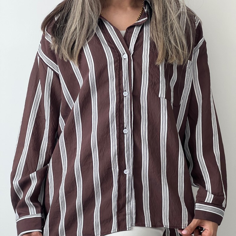 شومیز راه راه قهوه ای