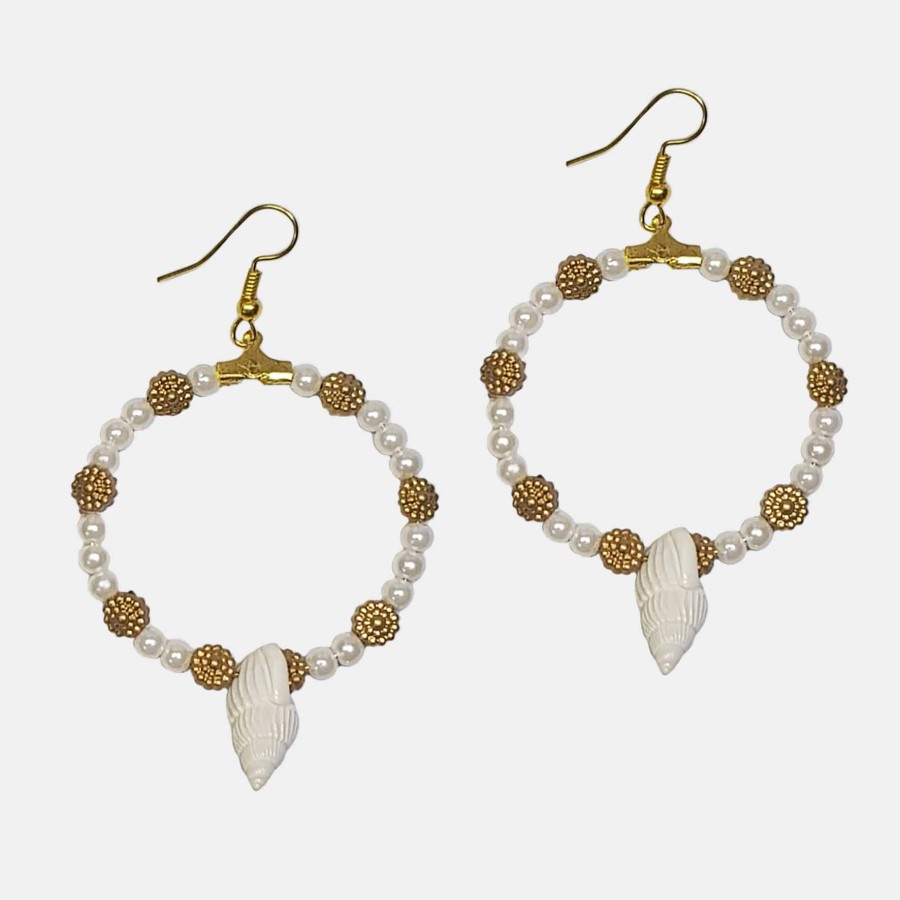 گوشواره حلقه ای مروارید و صدف مدل ERMSDF