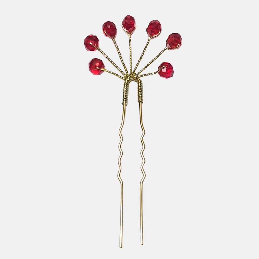 سنجاق شینیون کریستالی قرمز مدل SNJRDCT ماه فام