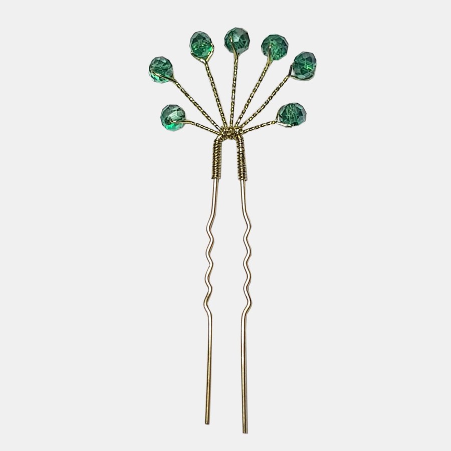 سنجاق شینیون کریستالی سبز مدل SNJGGCT ماه فام