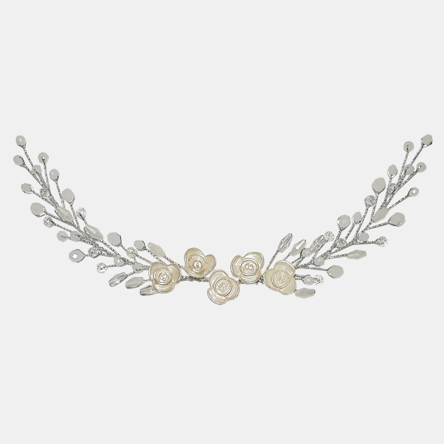 ریسه موی کریستالی و گل ظریف نقره ای مدل RSPRNM