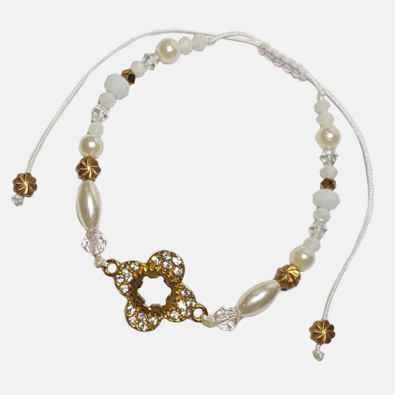 دستبند و پابند مرواریدی سفید طلایی مدل PBNDSRT