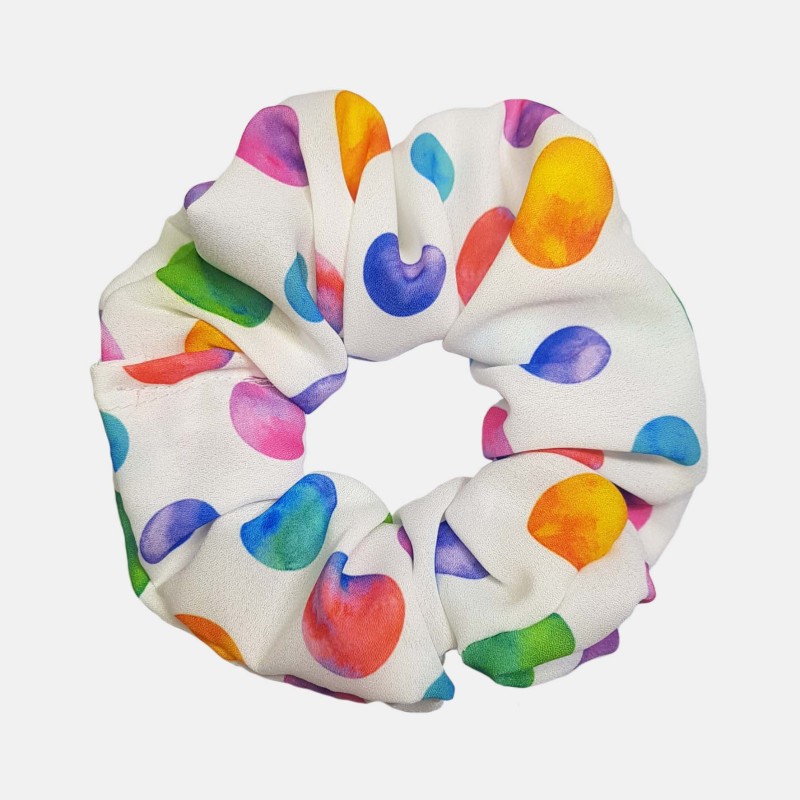 اسکرانچی کش موی سفید با دایره رنگی مدل SCGB