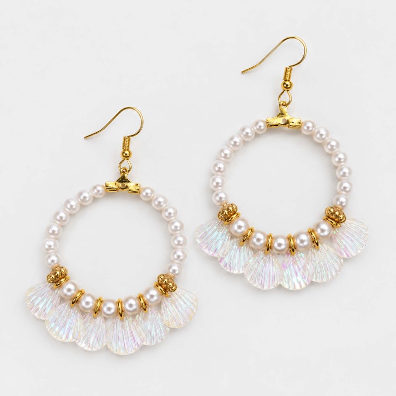 گوشواره حلقه ای صدف سفید مدل pearlWT