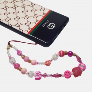 آویز موبایل مرواریدی و ایموجی صورتی مدل MBLEMOJI