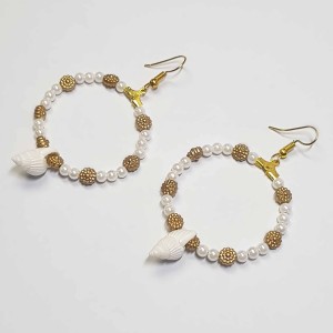 گوشواره حلقه ای مروارید و صدف مدل ERMSDF