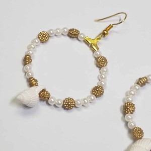 گوشواره حلقه ای مروارید و صدف مدل ERMSDF