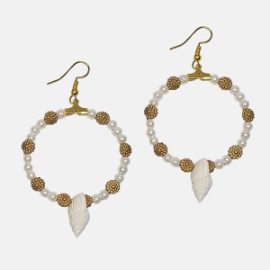 گوشواره حلقه ای مروارید و صدف مدل ERMSDF