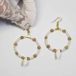 گوشواره حلقه ای مروارید و صدف مدل ERMSDF